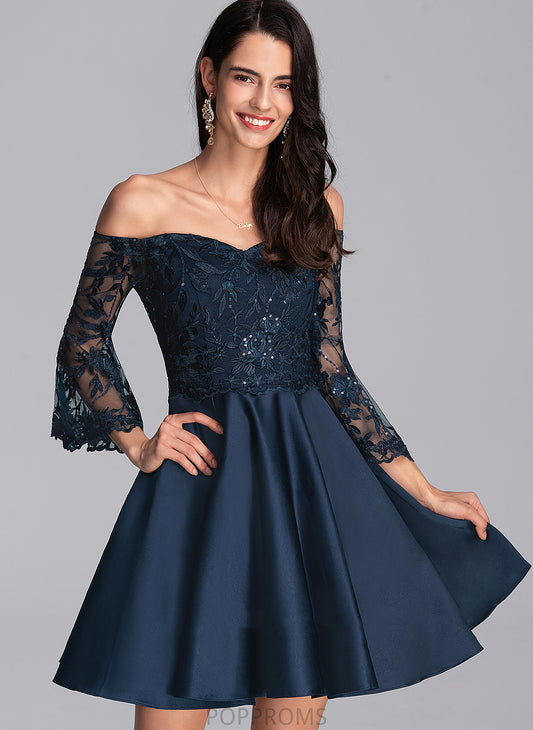 A-Line Homecoming Dress Short/Mini Satin With Myla Homecoming Dresses Off-the-Shoulder Lace