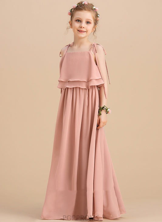 Lila Dress Sleeveless Square Neckline/Straps Girl Floor-length Flower Girl Dresses - Chiffon A-Line Flower