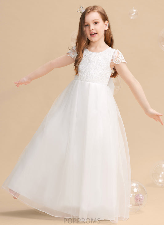 Lorna Flower Girl Dresses Flower Girl With Ball-Gown/Princess Tulle/Lace - Neck Dress Bow(s) Floor-length Sleeves Short Scoop