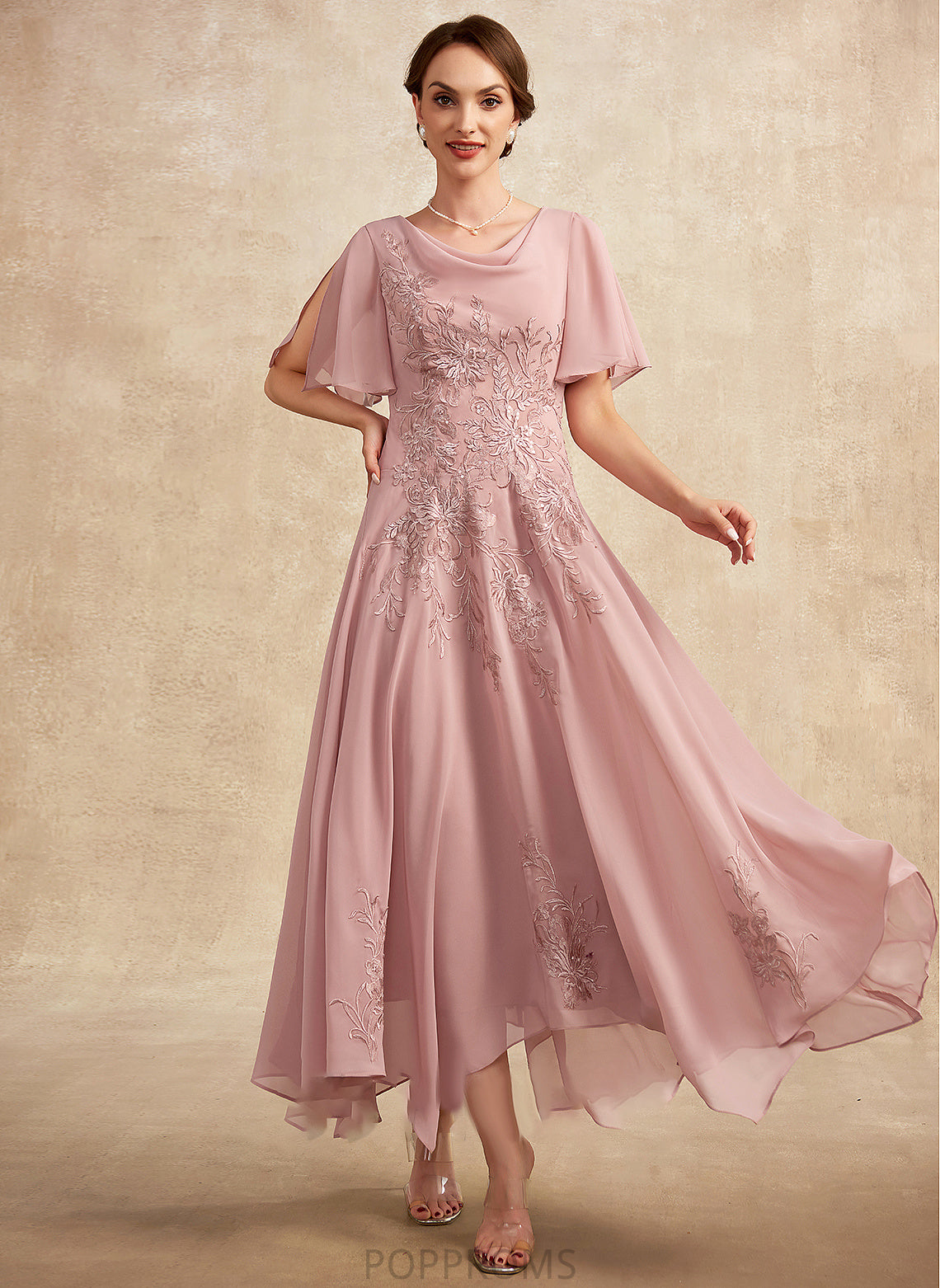 Lace Cowl Dress Chiffon the Neck Ankle-Length Bride Mother of the Bride Dresses Kaleigh A-Line of Mother