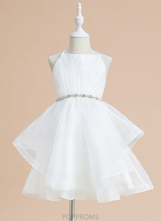 Sleeveless Beading Dress Flower Girl Dresses Tulle Knee-length Neckline A-Line Amiah Flower Girl - Square With