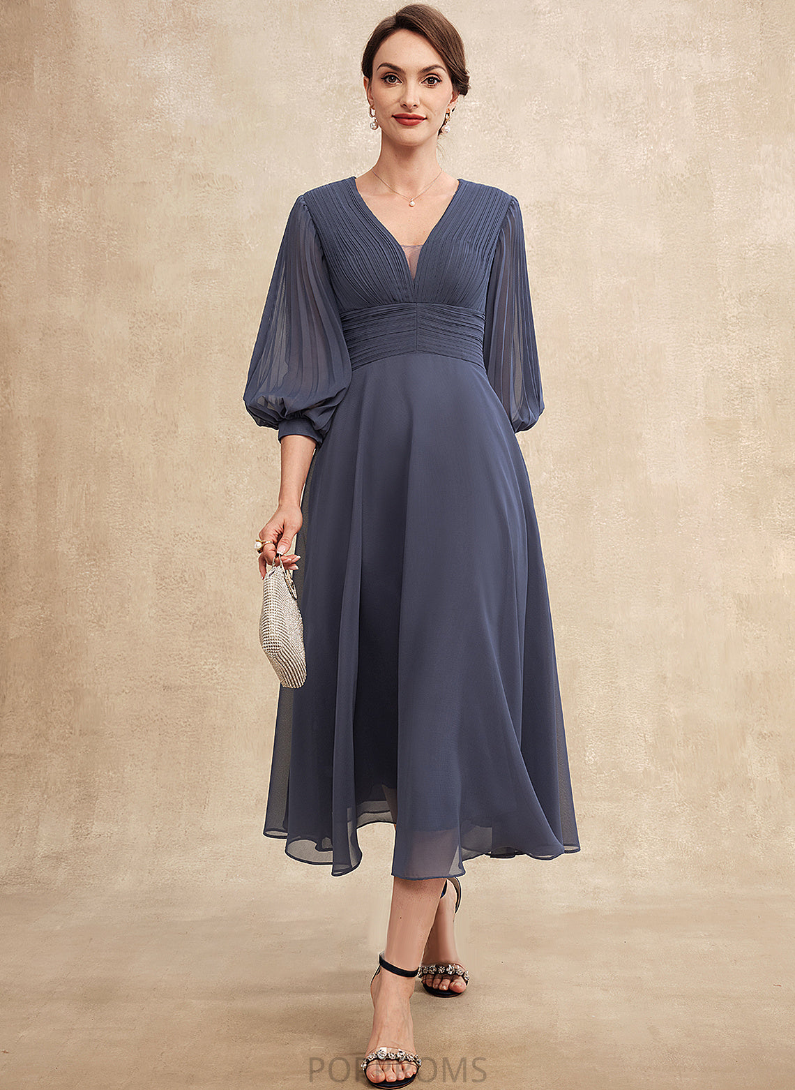 of Dress Mother Mother of the Bride Dresses Rylie V-neck Chiffon Bride A-Line the With Tea-Length Ruffle