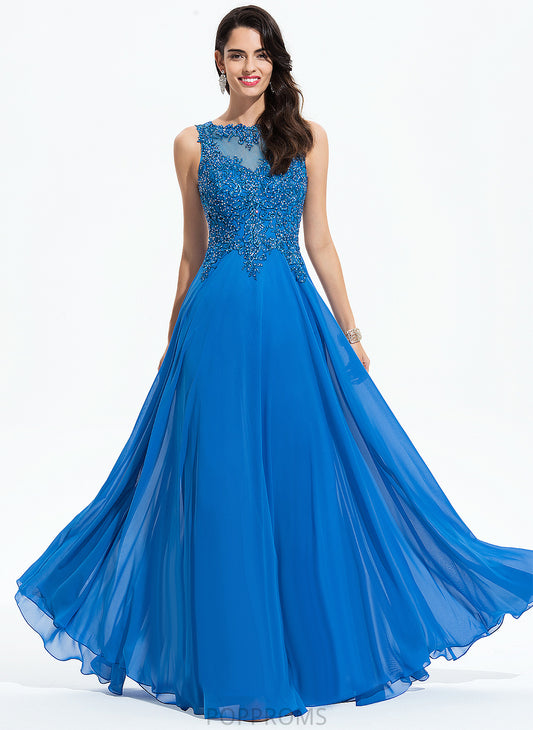 A-Line Jillian Beading Prom Dresses Floor-Length With Chiffon Sequins Scoop