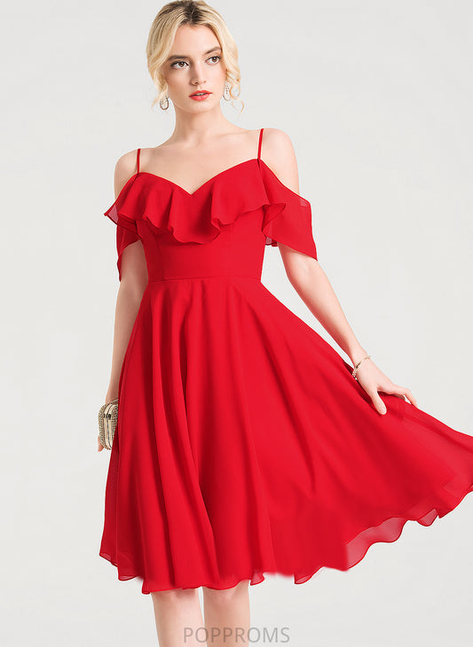 Ruffles Chiffon Cascading Dress Knee-Length Cocktail A-Line Cocktail Dresses V-neck Thalia With