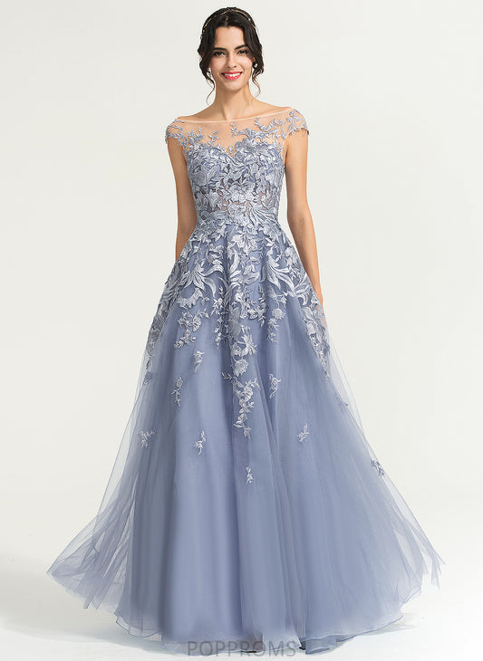 Lara Floor-Length Prom Dresses Tulle Ball-Gown/Princess Lace Scoop