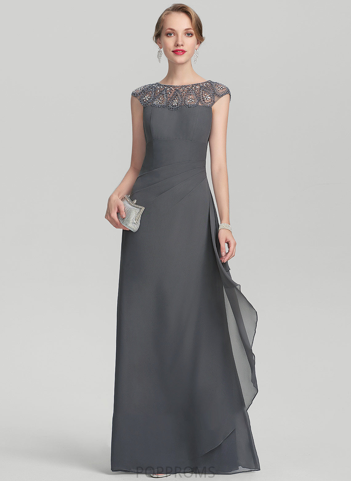 Mother Mother of the Bride Dresses Bride Sequins With Chiffon Scoop Cascading Neck Beading A-Line Ruffles of Floor-Length the Greta Dress