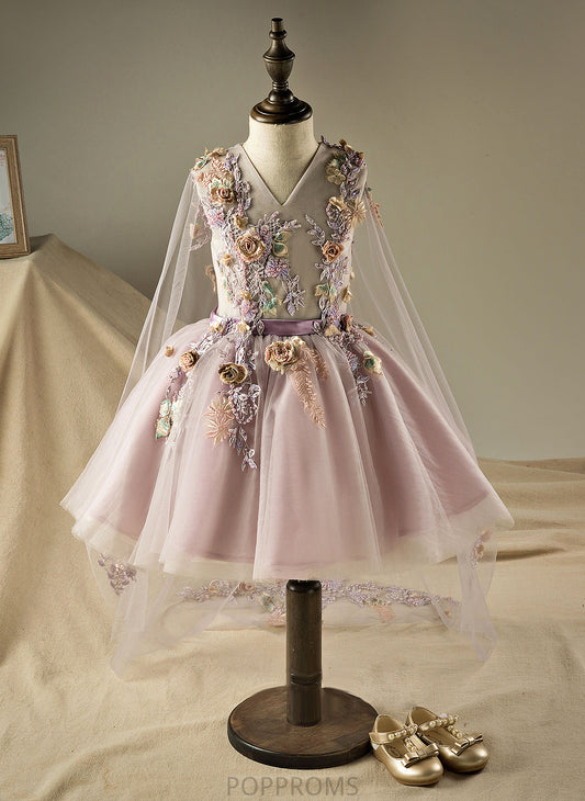 A-Line Sleeveless Knee-length - Flower Girl Dresses Macie V-neck Flower Dress Beading/Flower(s)/Sequins Girl Organza/Tulle With