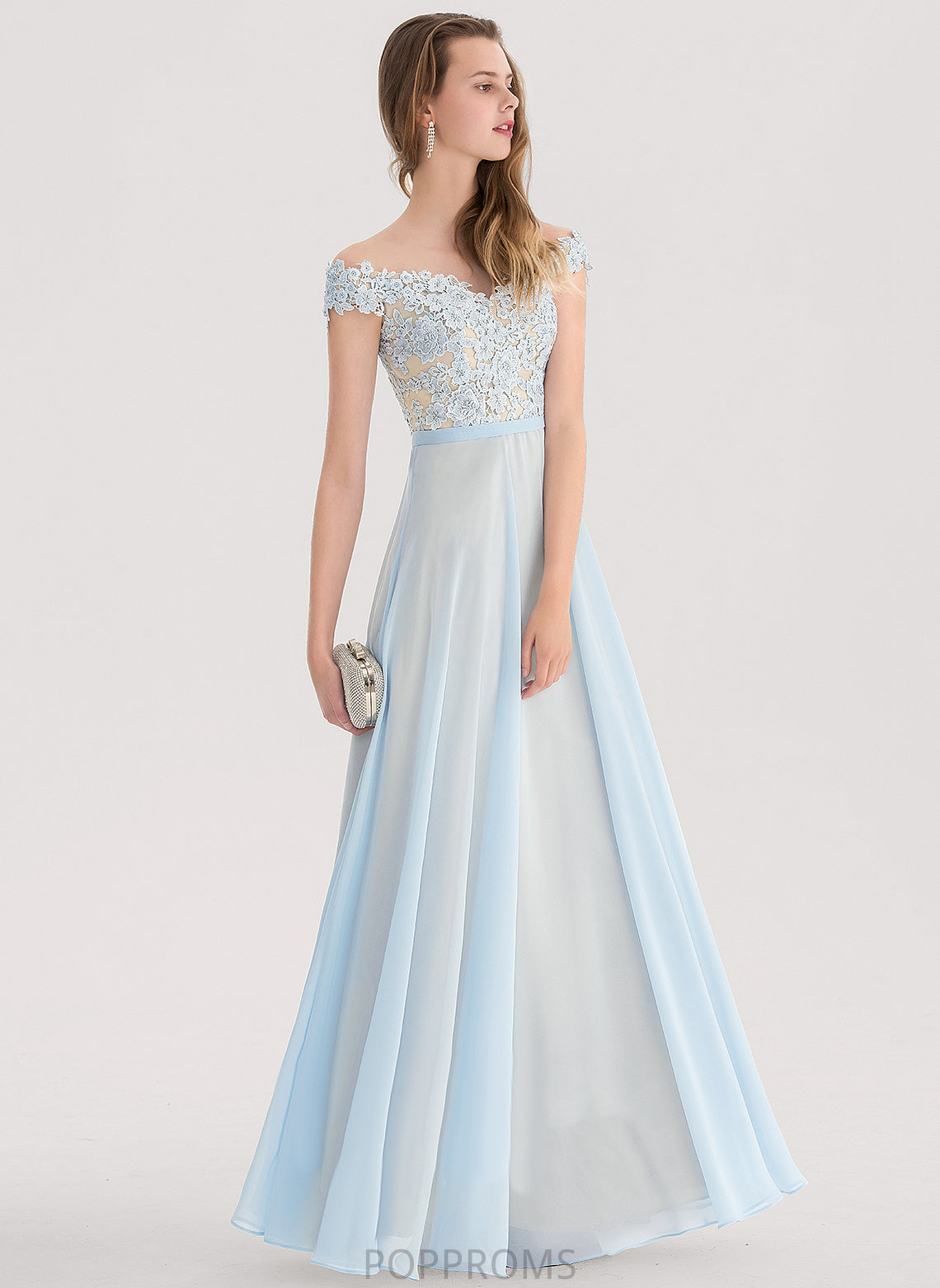 Chiffon Lace Beading Sequins With A-Line Floor-Length Prom Dresses Marin Off-the-Shoulder