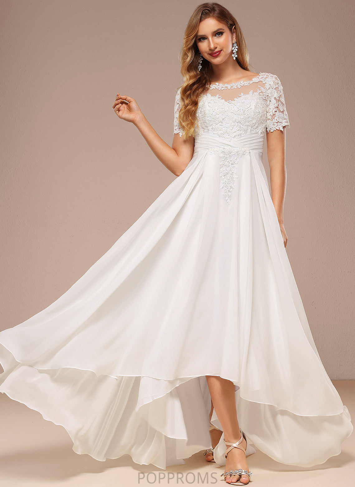 Lace Asymmetrical Dress Chiffon Wedding Valerie Boat A-Line Wedding Dresses Neck