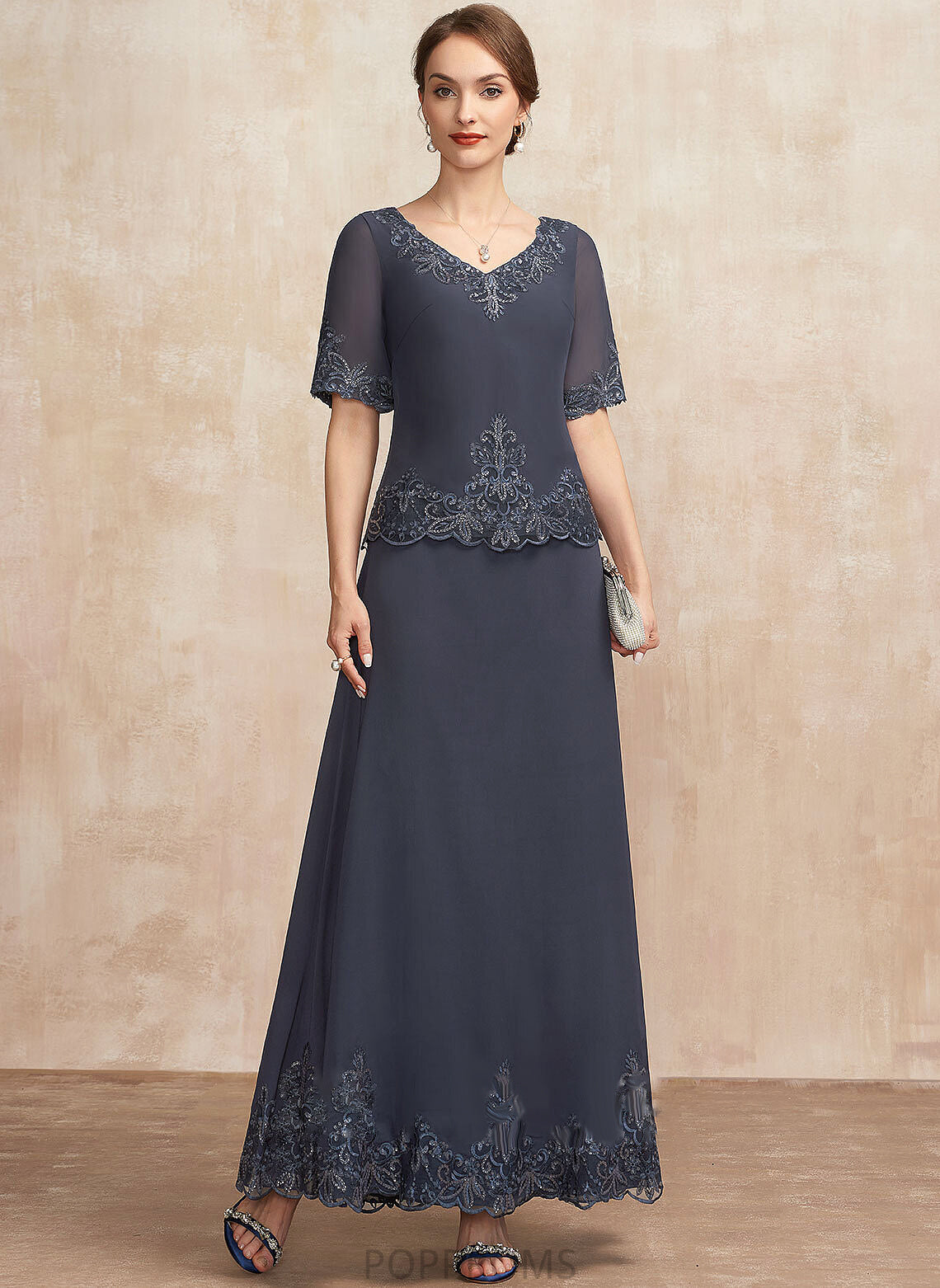 Lace Chiffon of Bride Mother Mother of the Bride Dresses V-neck With Dress A-Line the Sequins Christine Ankle-Length