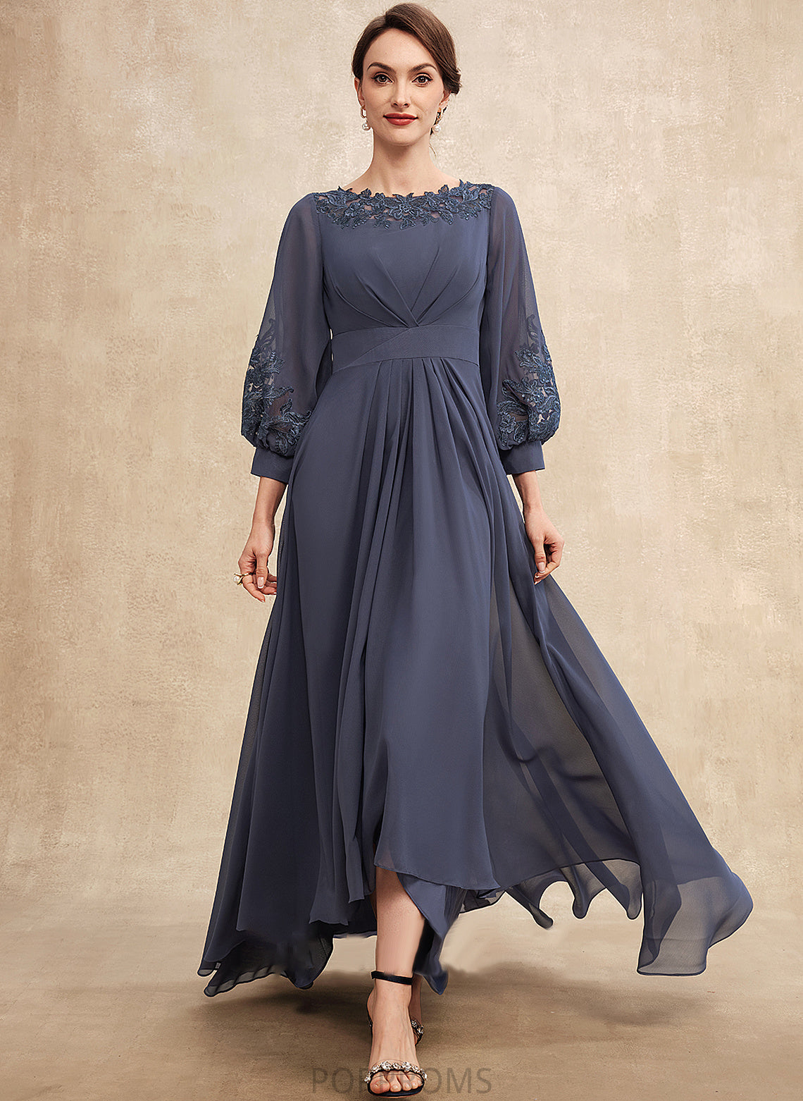 Neck Mother of the Bride Dresses With Appliques Dress of Paris Asymmetrical A-Line Scoop Mother Lace Ruffle the Chiffon Bride