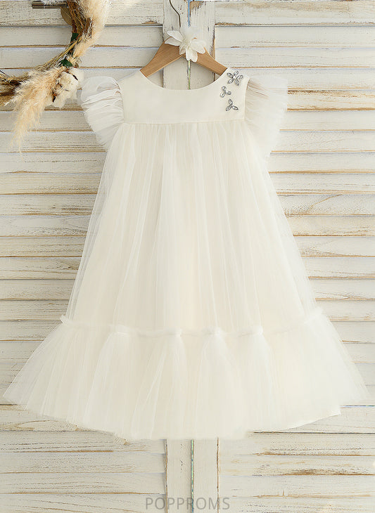 Neck Flower Knee-length Satin/Tulle - Sleeveless Maureen Girl Ruffles With Dress A-Line Flower Girl Dresses Scoop