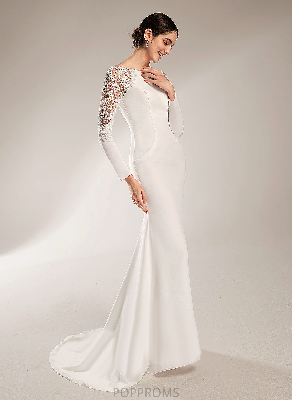 Aylin Neck Lace Wedding Dresses Chiffon Trumpet/Mermaid Court With Wedding Train Dress Scoop