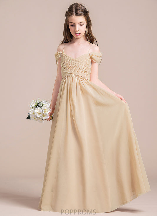 With Junior Bridesmaid Dresses A-Line Caroline Ruffle Floor-Length Chiffon Off-the-Shoulder