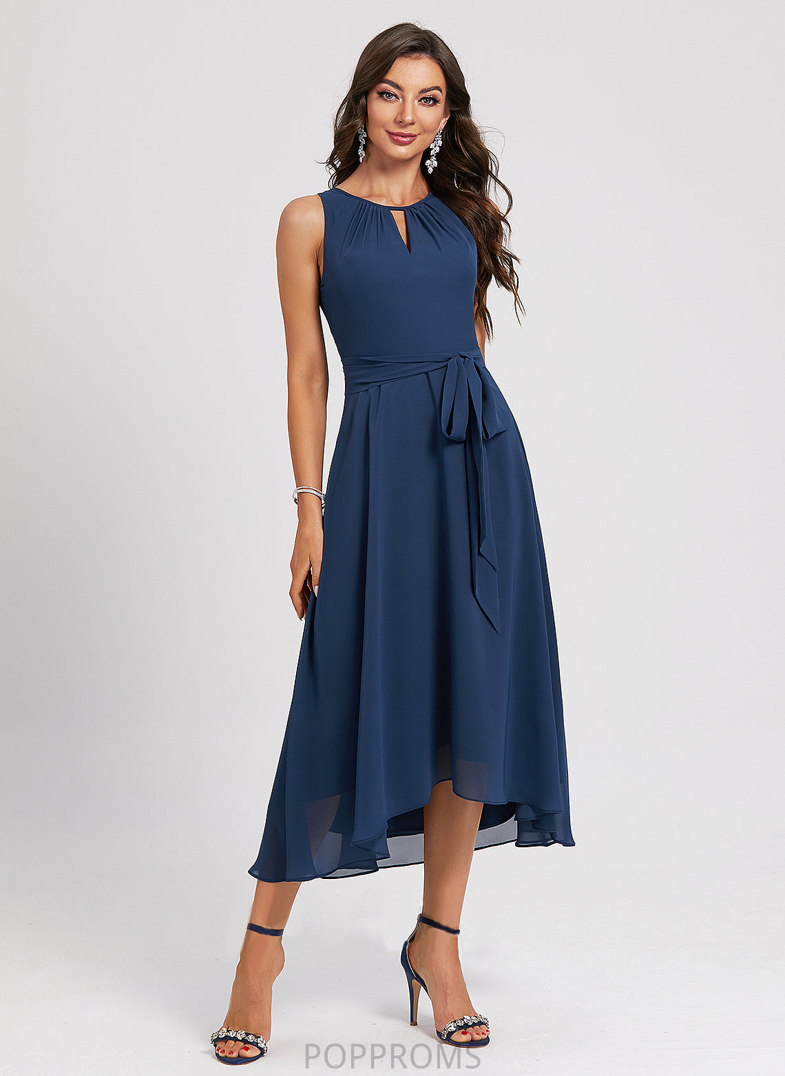 Asymmetrical Neck Sash Dress Scoop Cocktail Dresses With Chiffon Alayna A-Line Cocktail