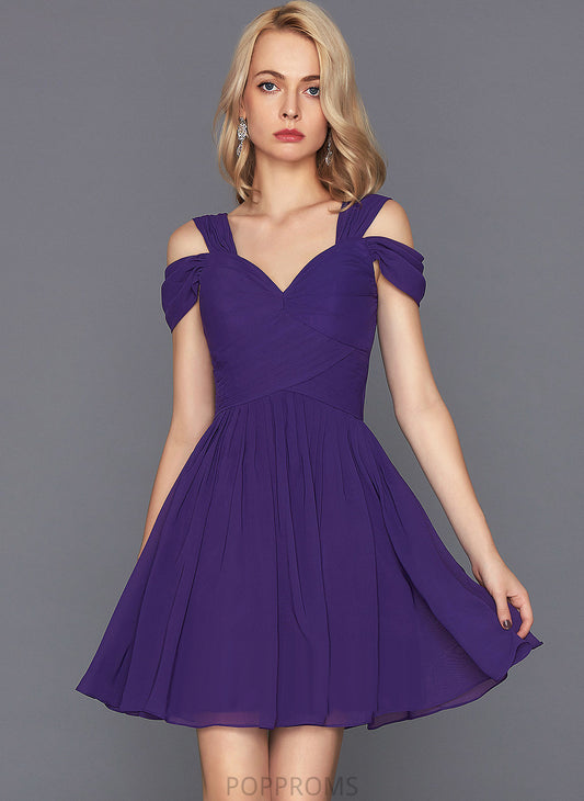 A-Line Cocktail Chiffon Short/Mini Linda Cocktail Dresses Ruffle With Sweetheart Dress