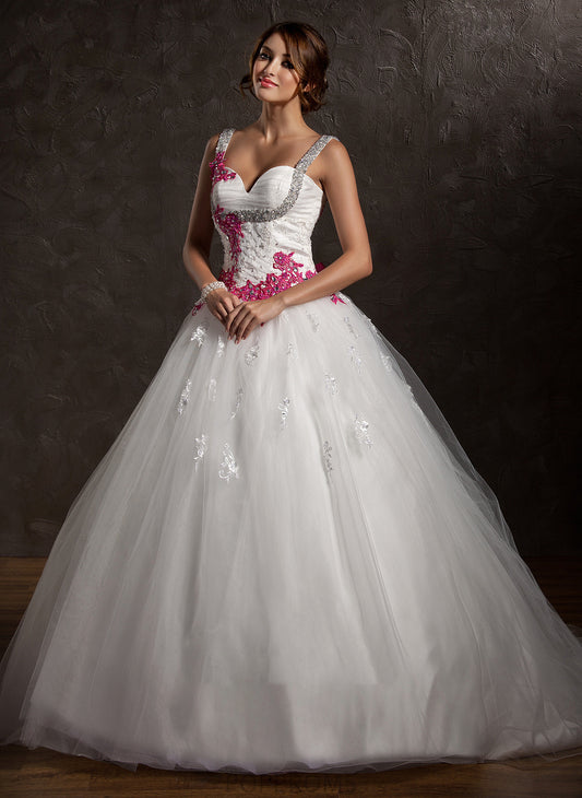 Bow(s) Nancy Chapel Sweetheart Wedding Dresses Ball-Gown/Princess Wedding Appliques With Lace Ruffle Tulle Train Dress