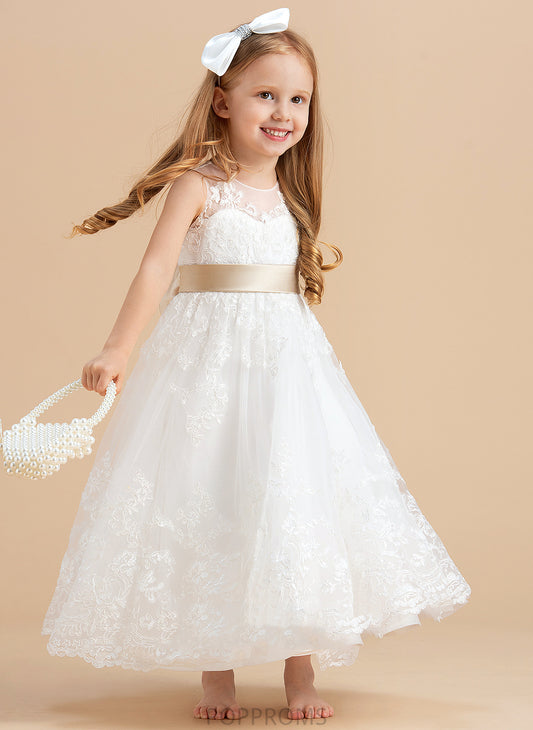 With Sash/Bow(s) Brisa Sleeveless Neck A-Line/Princess Girl Dress Flower Ankle-length Flower Girl Dresses - Scoop Satin/Tulle/Lace