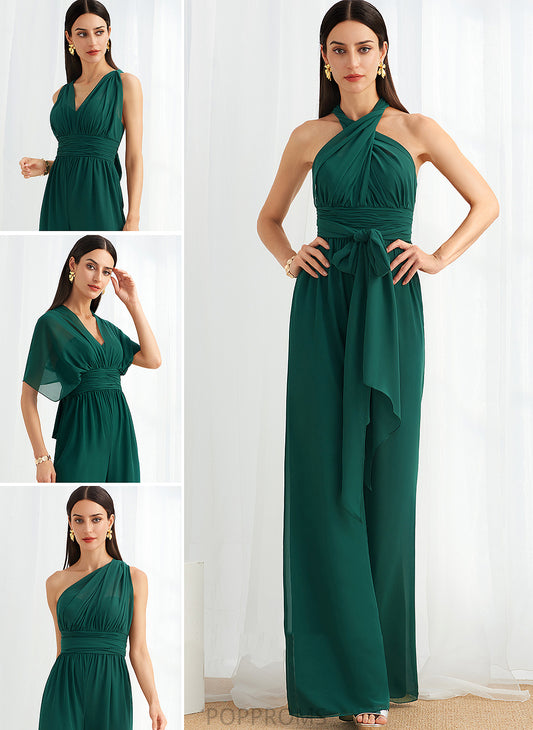 Floor-Length HighNeck Length V-neck One-Shoulder Fabric Embellishment Ruffle Neckline Halter Straps Regina Bridesmaid Dresses