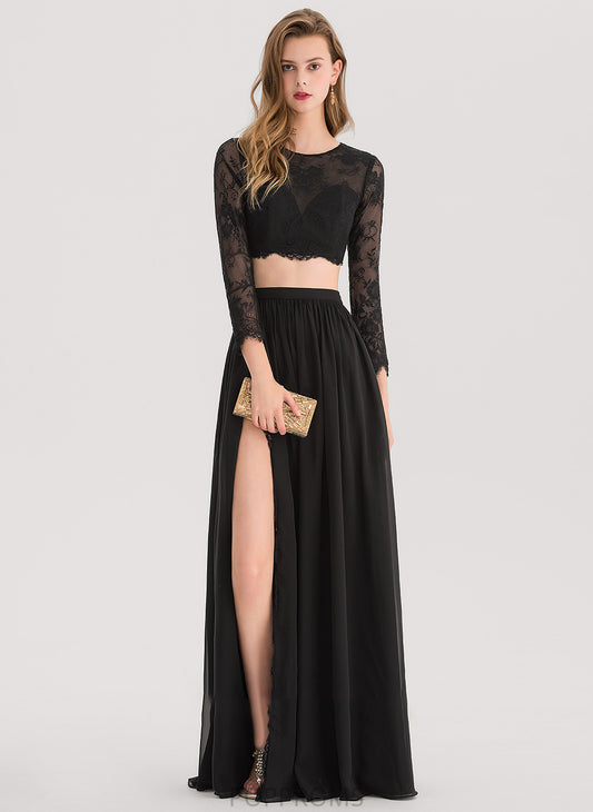 With Prom Dresses Split A-Line Floor-Length Chiffon Front Elliana Scoop Neck