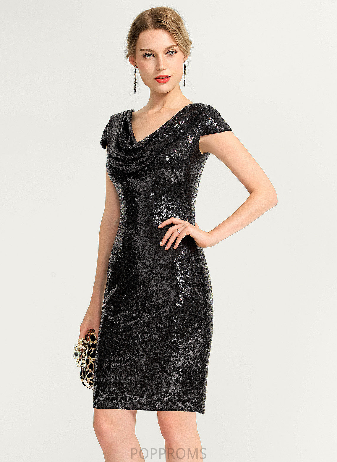 Cocktail Dresses Knee-Length Neck Cocktail Dress Sequined Aleena Cowl Sheath/Column