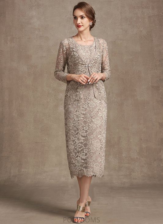 Mother Neck of Dress Sheath/Column the Scoop Mother of the Bride Dresses With Emerson Sequins Tea-Length Bride Lace