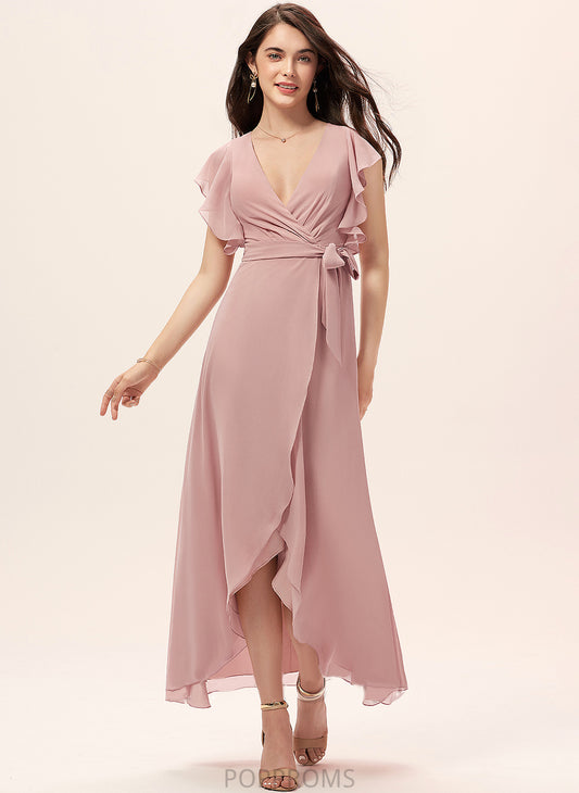 Cocktail Chiffon Alexandra Cocktail Dresses Dress Asymmetrical Ruffle With A-Line V-neck