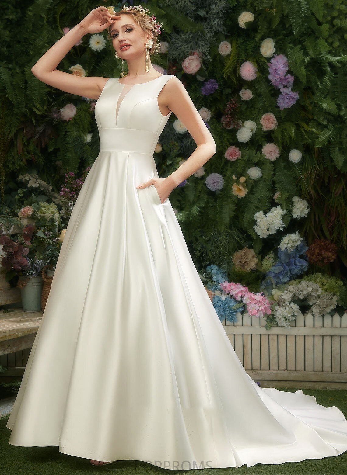 Train Court Neck Scoop Dahlia Dress Wedding Wedding Dresses A-Line