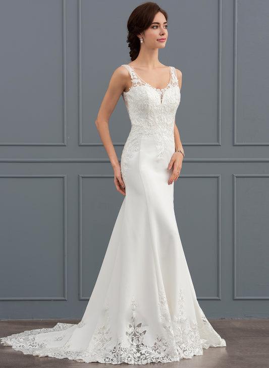 Stretch Lace Court Crepe Wedding Dresses V-neck With Sequins Trumpet/Mermaid Wedding Train Dress Nylah