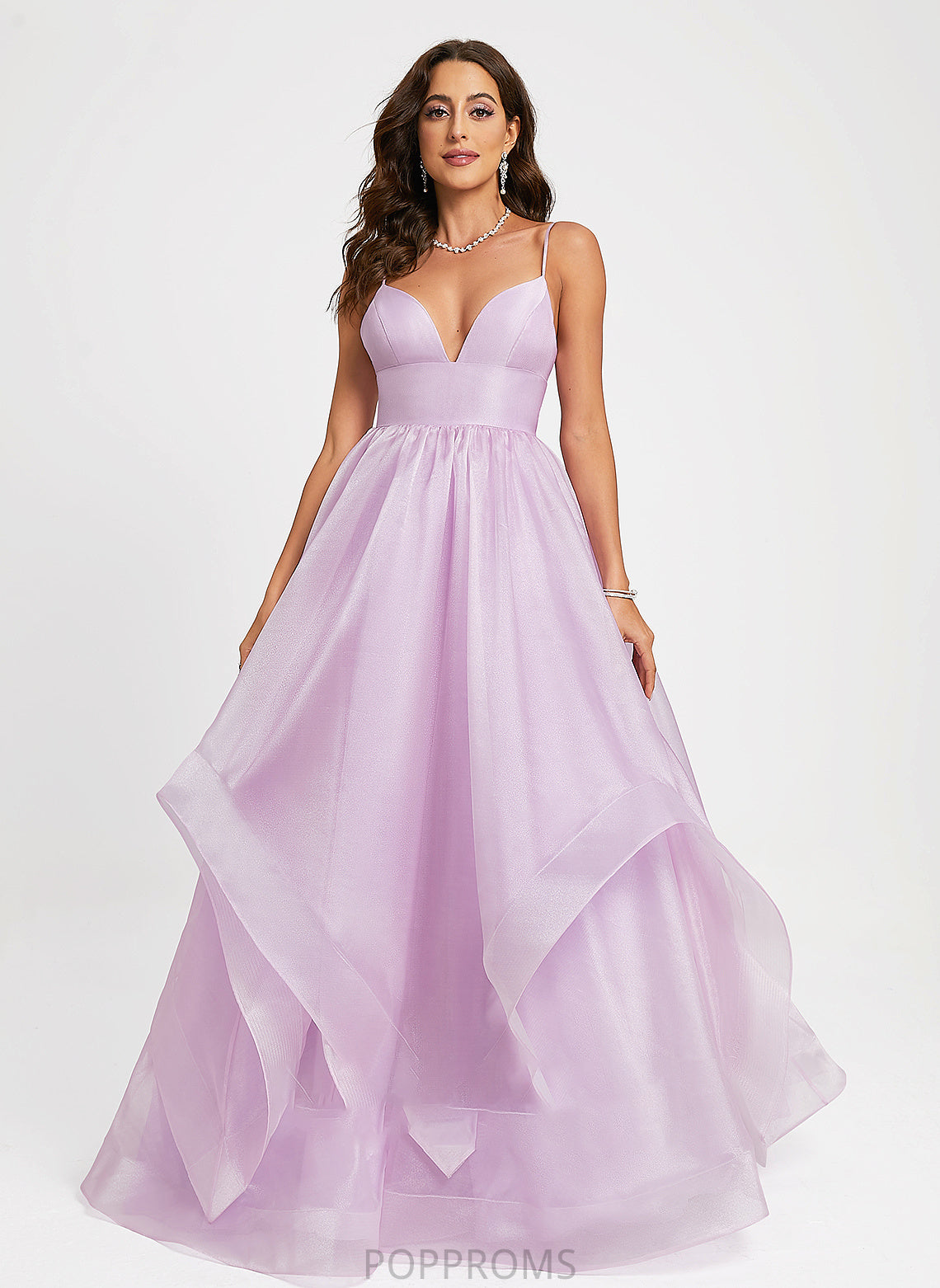 V-neck Prom Dresses Organza Sweep Train Ball-Gown/Princess Ariana