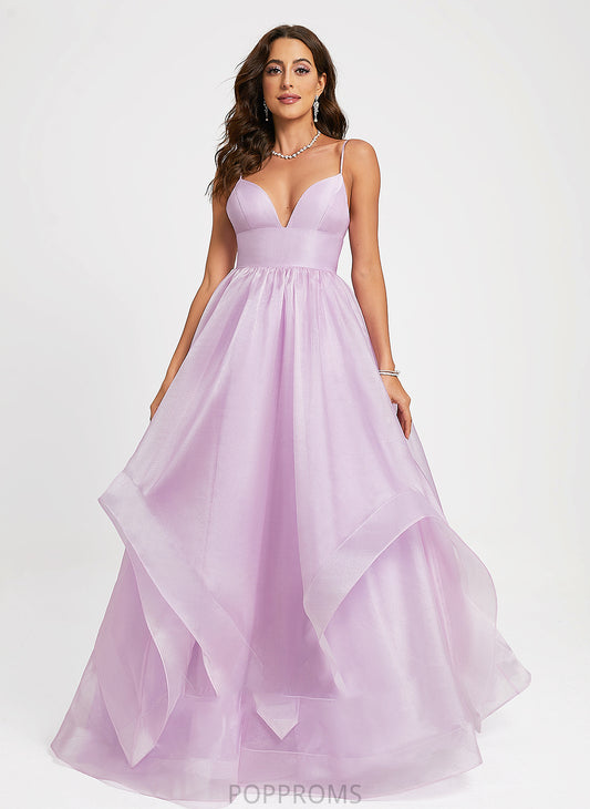 V-neck Prom Dresses Organza Sweep Train Ball-Gown/Princess Ariana