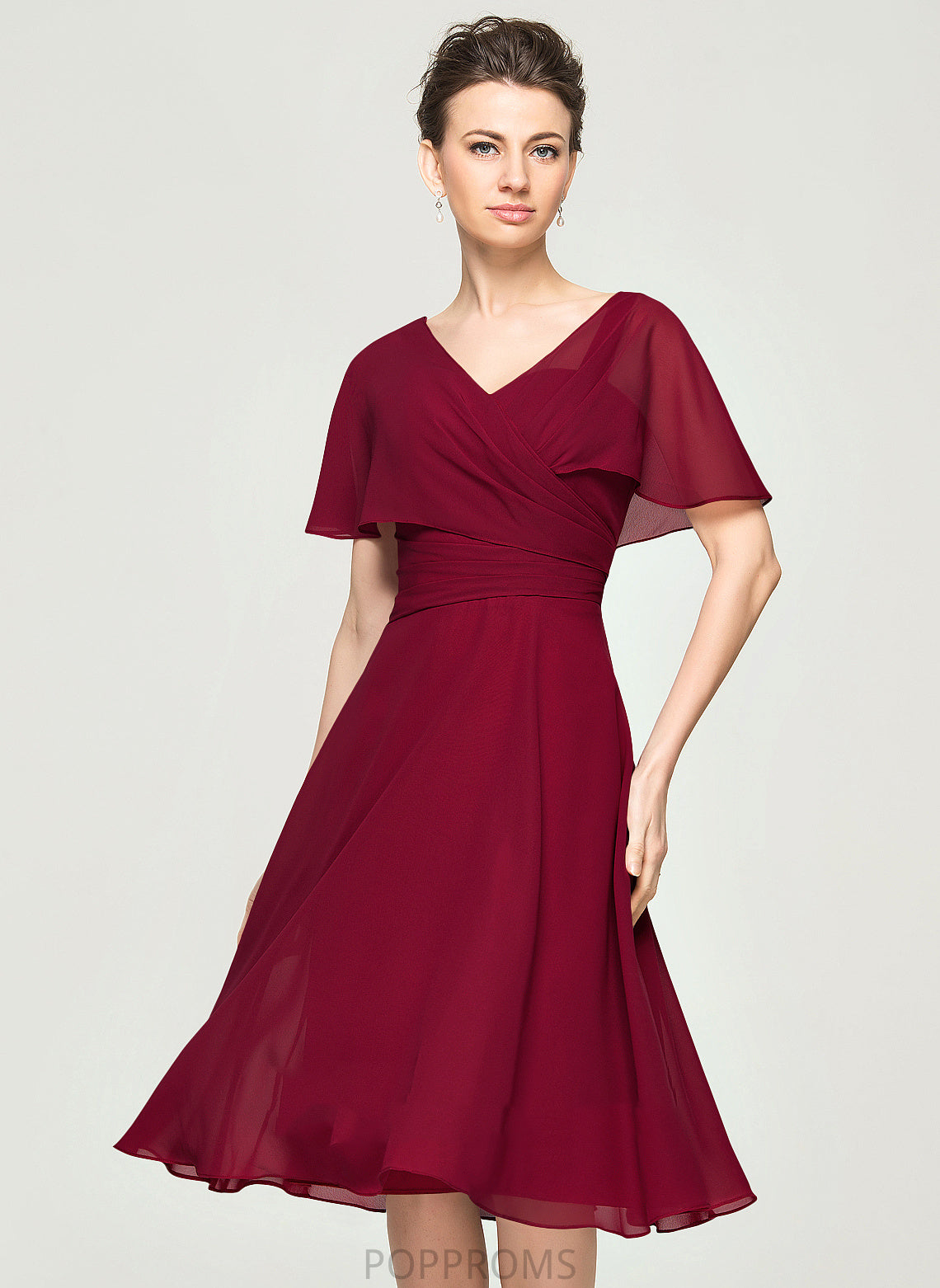 Dress Cocktail Ruffle A-Line Chiffon Cocktail Dresses Elianna With Knee-Length V-neck