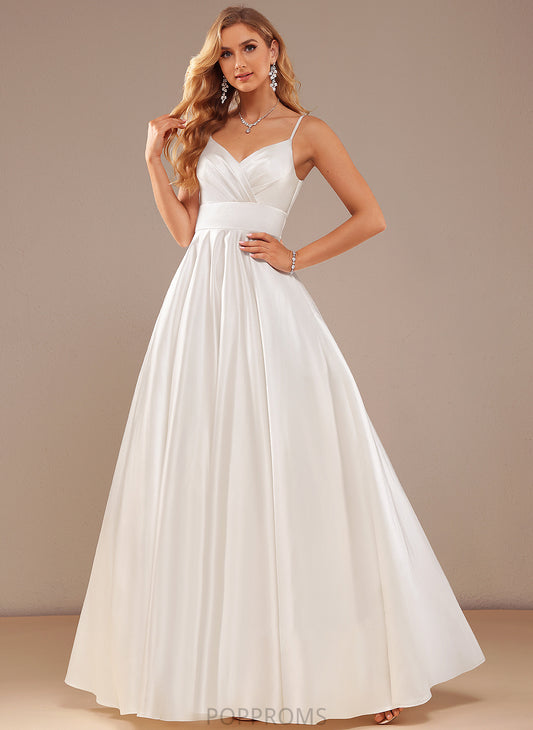 V-neck Satin Dress Floor-Length Wedding Dresses Wedding Priscilla Ball-Gown/Princess