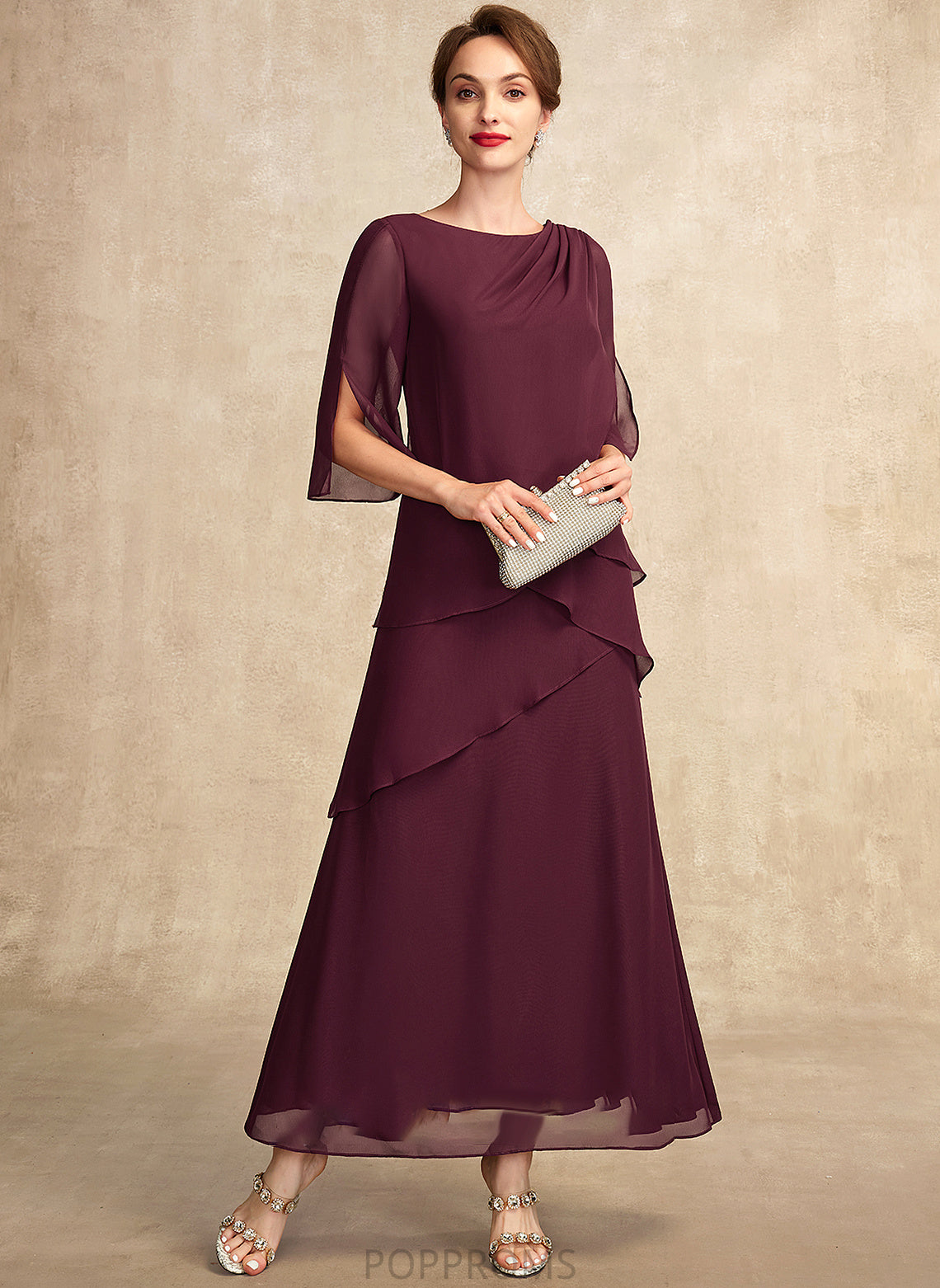 Scoop Dress of Mother A-Line Bride With Chiffon Mother of the Bride Dresses Neck Cascading Lilia Ankle-Length the Ruffles