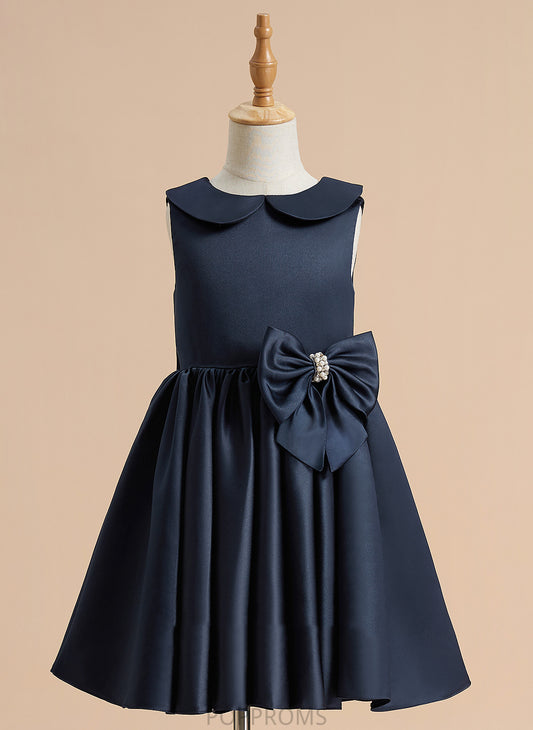 Flower Flower Girl Dresses Collar Sleeveless Knee-length Girl - Satin With Peter A-Line Beading/Bow(s) Dress Sophronia Pan