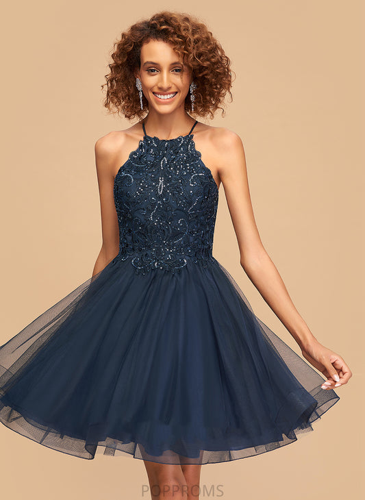 Lace Homecoming Sequins Homecoming Dresses Scoop A-Line Dress Thirza Neck Tulle With Short/Mini