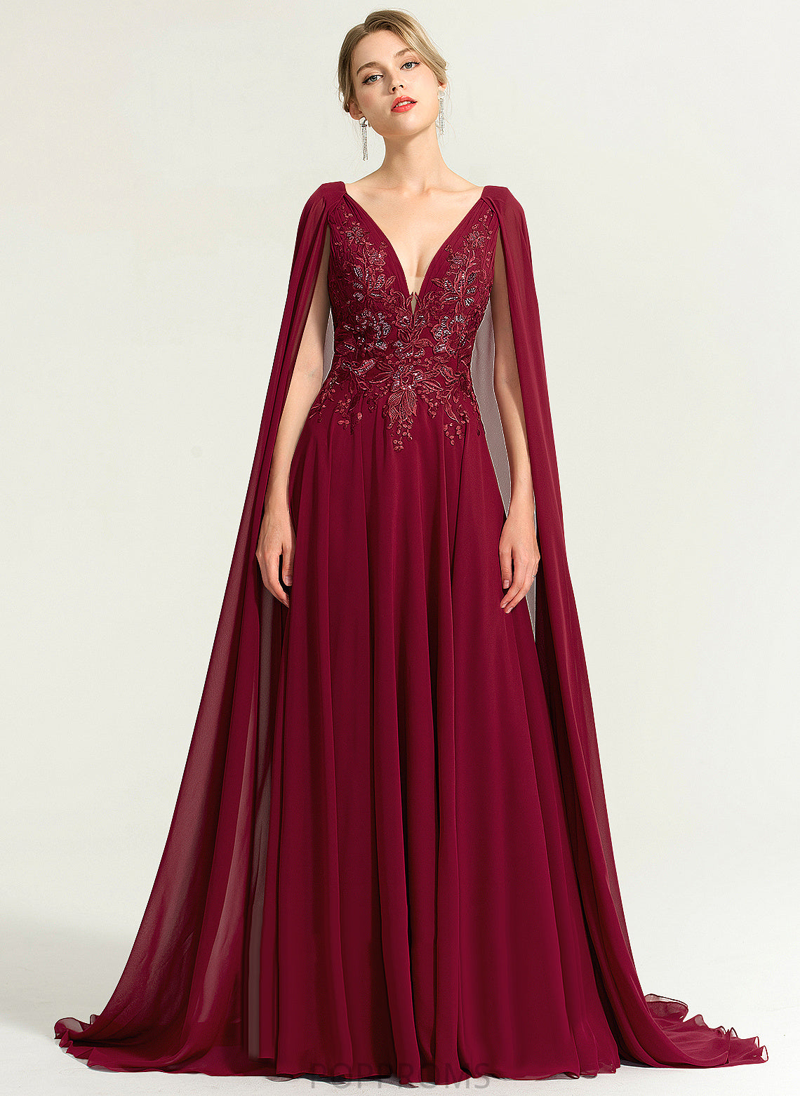 Wedding Floor-Length Wedding Dresses With Chiffon V-neck Dress Sequins Jacqueline A-Line Lace