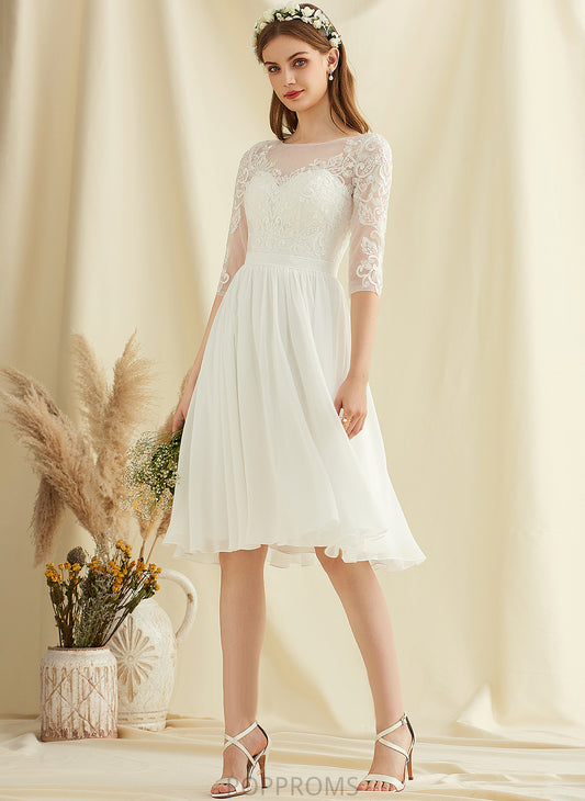 Dress Wedding Dresses Chiffon Lace With Scoop Sloane Knee-Length A-Line Sequins Wedding