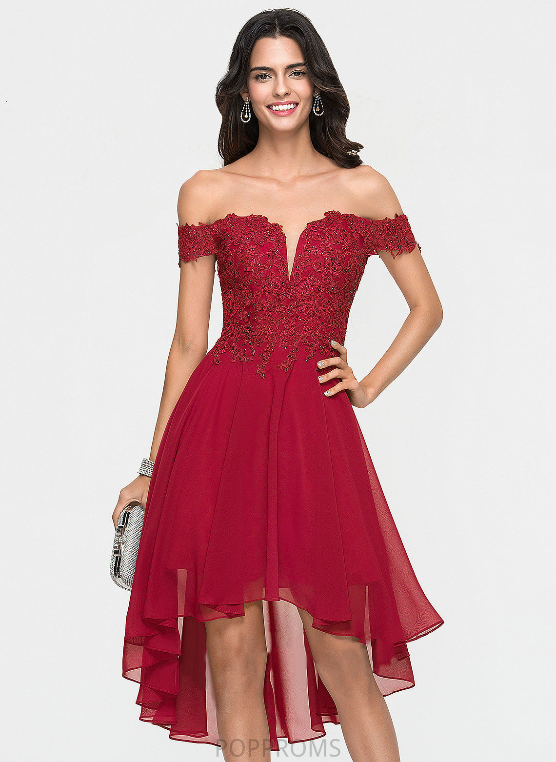 Dress Chiffon Beading Homecoming Dresses A-Line Homecoming Lace Asymmetrical Off-the-Shoulder With Jenny