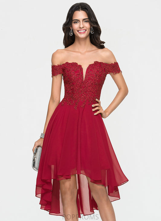 Dress Chiffon Beading Homecoming Dresses A-Line Homecoming Lace Asymmetrical Off-the-Shoulder With Jenny