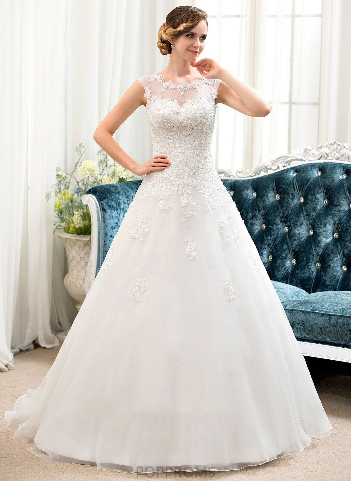 Tulle Illusion Lace Sequins Ball-Gown/Princess Organza Sweep Wedding Dresses Beading Dominique Dress With Train Wedding