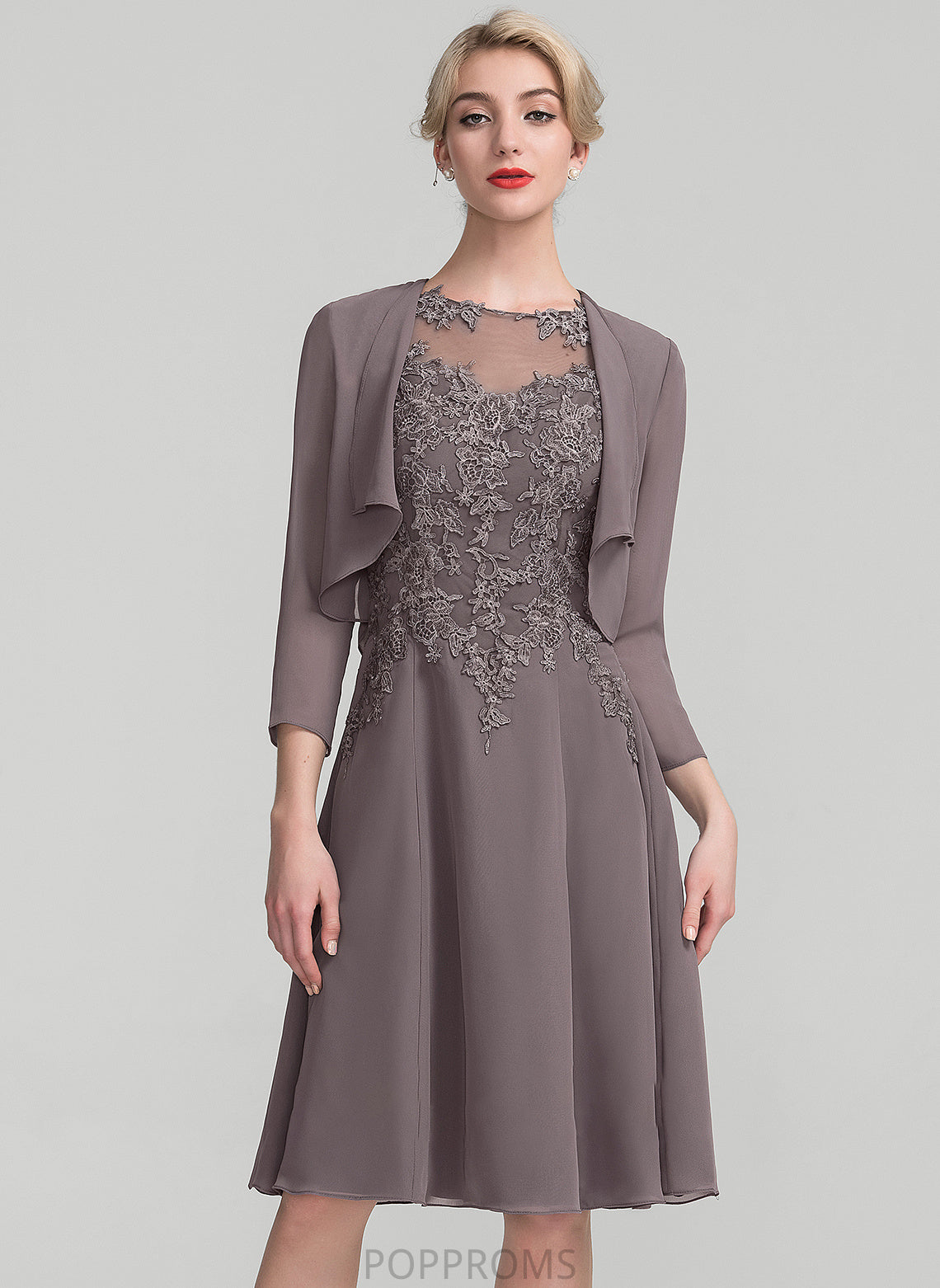 A-Line Knee-Length Dress Mother Bride Mother of the Bride Dresses the of Chiffon Mollie Neck Scoop Lace