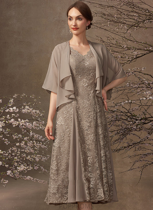 the of Chiffon Josie Mother A-Line Lace Tea-Length V-neck Bride Mother of the Bride Dresses Dress