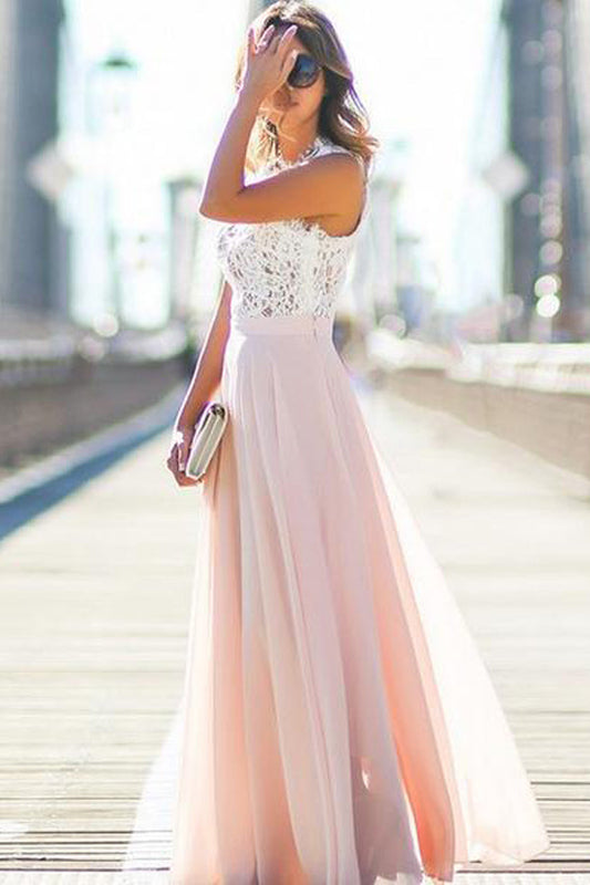 A Line Floor Length Sleevelss Appliques Pink Princess Prom Dresses