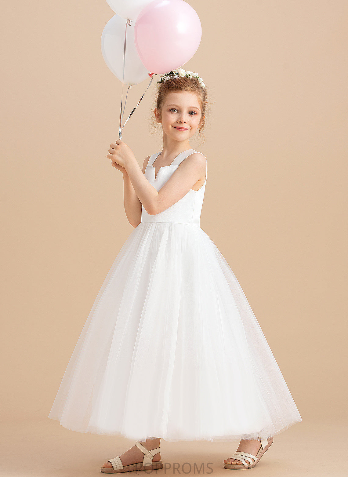 Neckline Sleeveless Gown Satin/Tulle - Square Girl Flower Flower Girl Dresses Ankle-length Dress Ella Ball