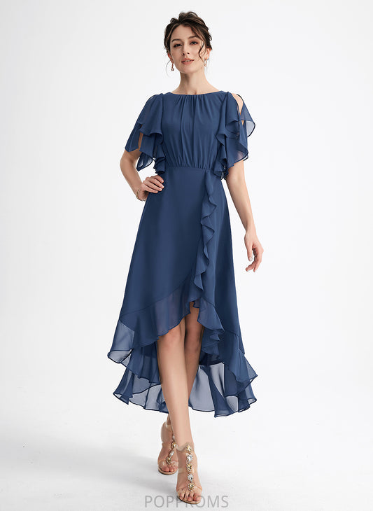 A-Line Cascading Asymmetrical Meg Cocktail Dresses Dress Neck Ruffles Cocktail Chiffon Scoop With