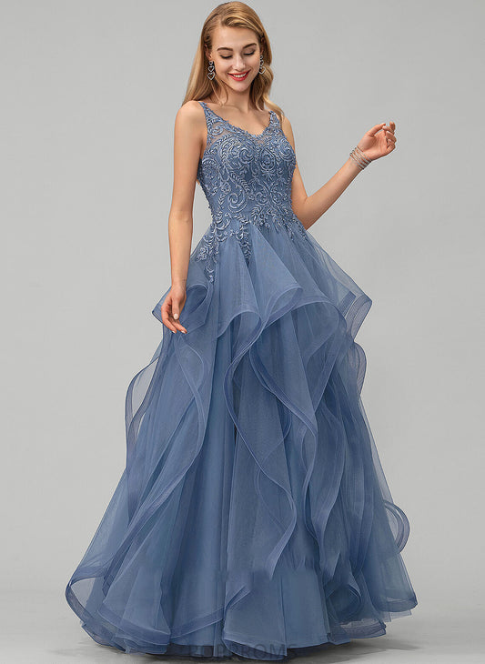 Prom Dresses Carina Ball-Gown/Princess Lace Tulle Floor-Length Beading V-neck Sequins With