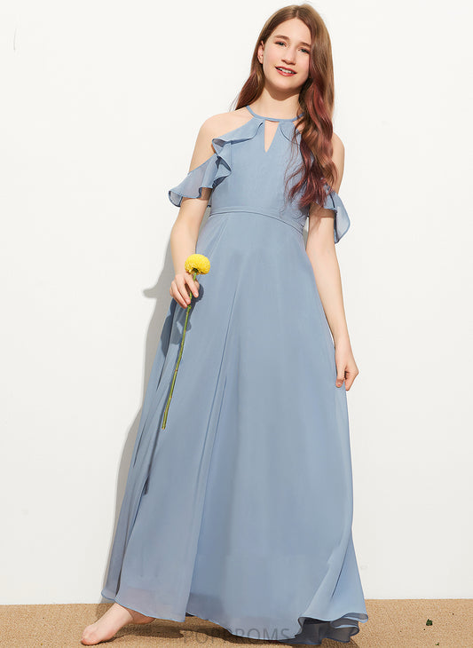 With Bow(s) Junior Bridesmaid Dresses Ruffles Angela Scoop Neck Cascading Floor-Length A-Line Chiffon