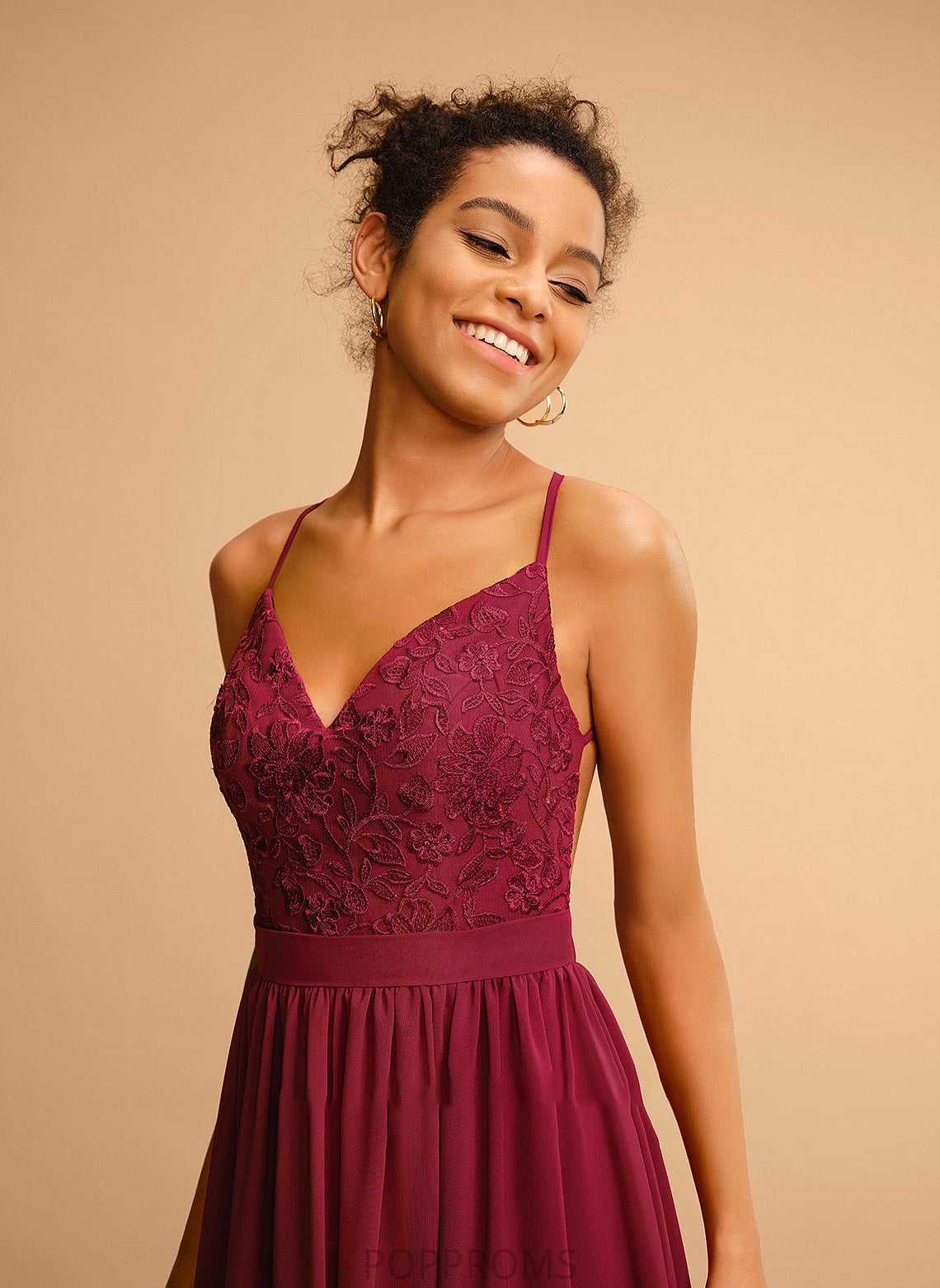 Lace V-neck Madeleine Chiffon A-Line With Floor-Length Prom Dresses