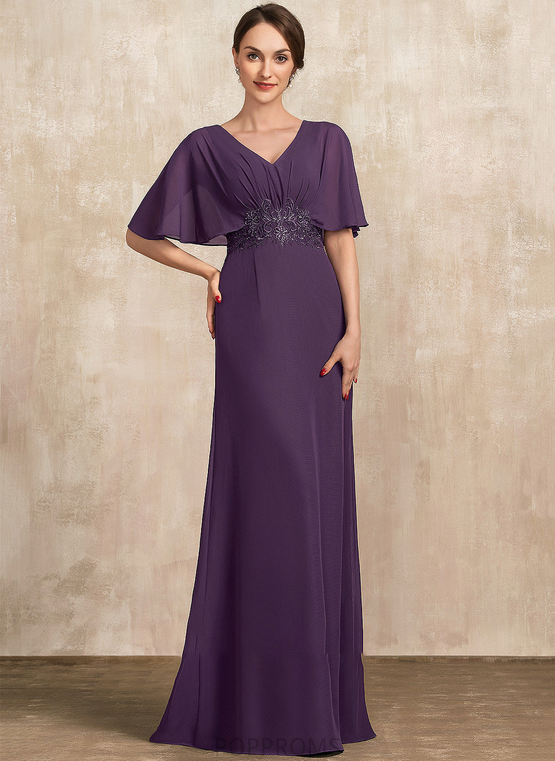 Sarah Mother Bride V-neck Floor-Length Dress of Lace With the A-Line Mother of the Bride Dresses Chiffon Sequins